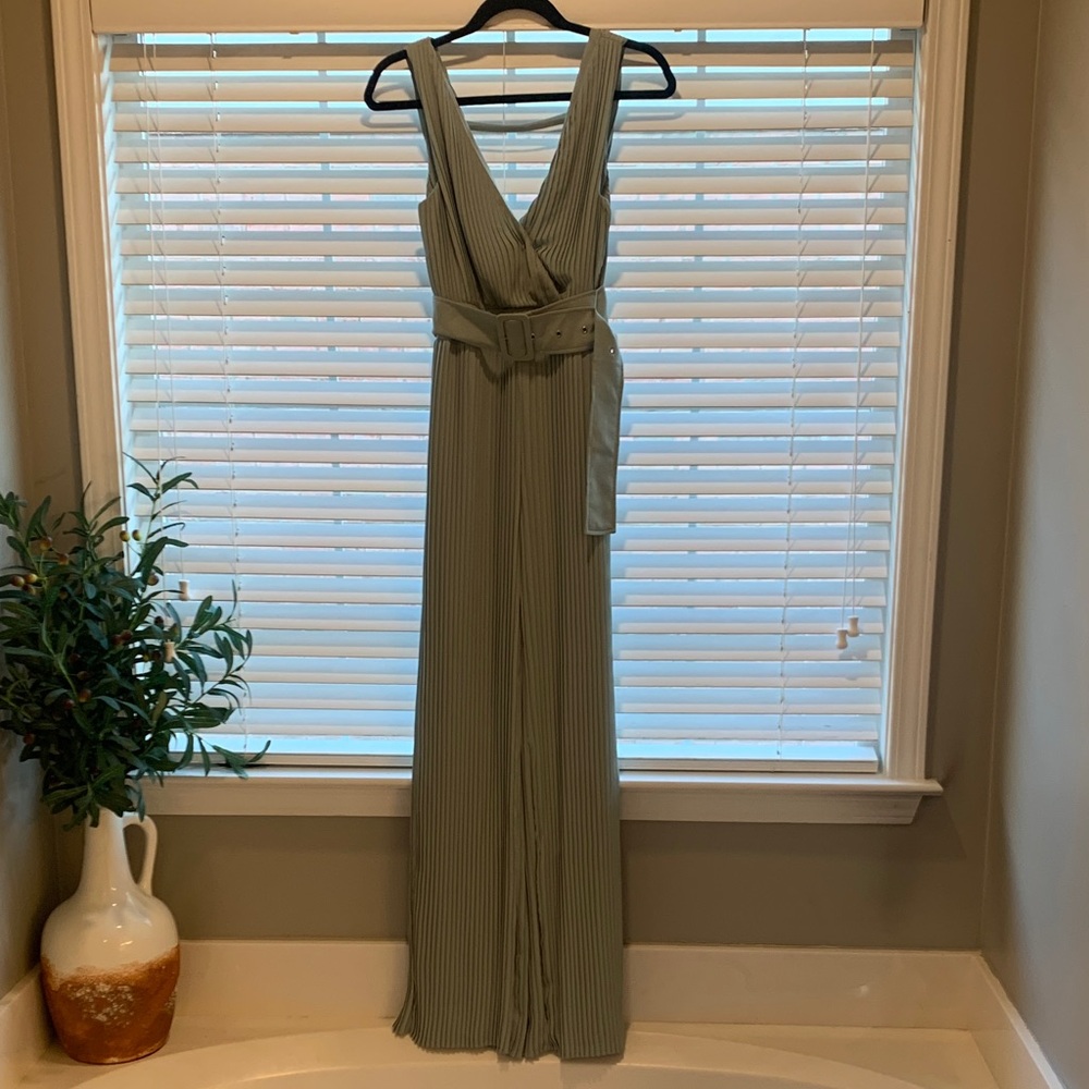 Vici Pleated Jumpsuit in Soft Green